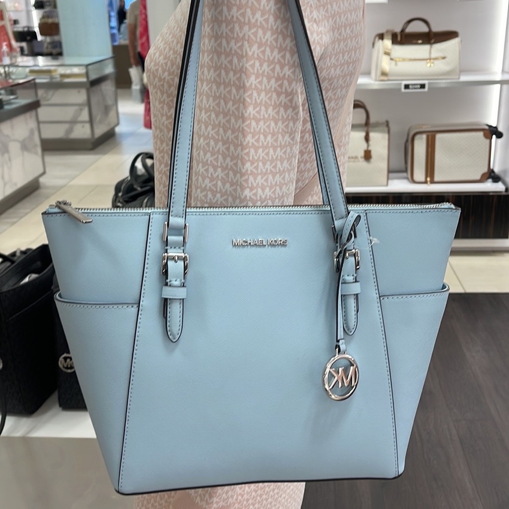 MICHAEL KORS Charlotte Large Leather Top-Zip Tote
Vista Blue 
NWT - Picture 15 of 16